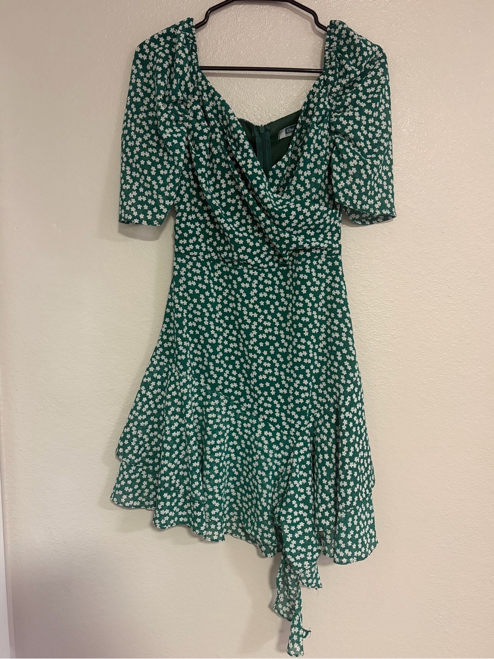 Ehp Green Daisy Asymmetrical Wrap Dress